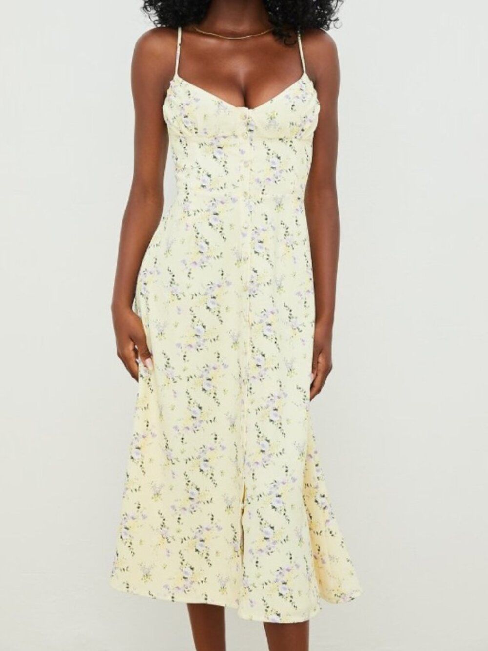 NWT House of CB Annabella Yellow Floral Midi Dress L+
